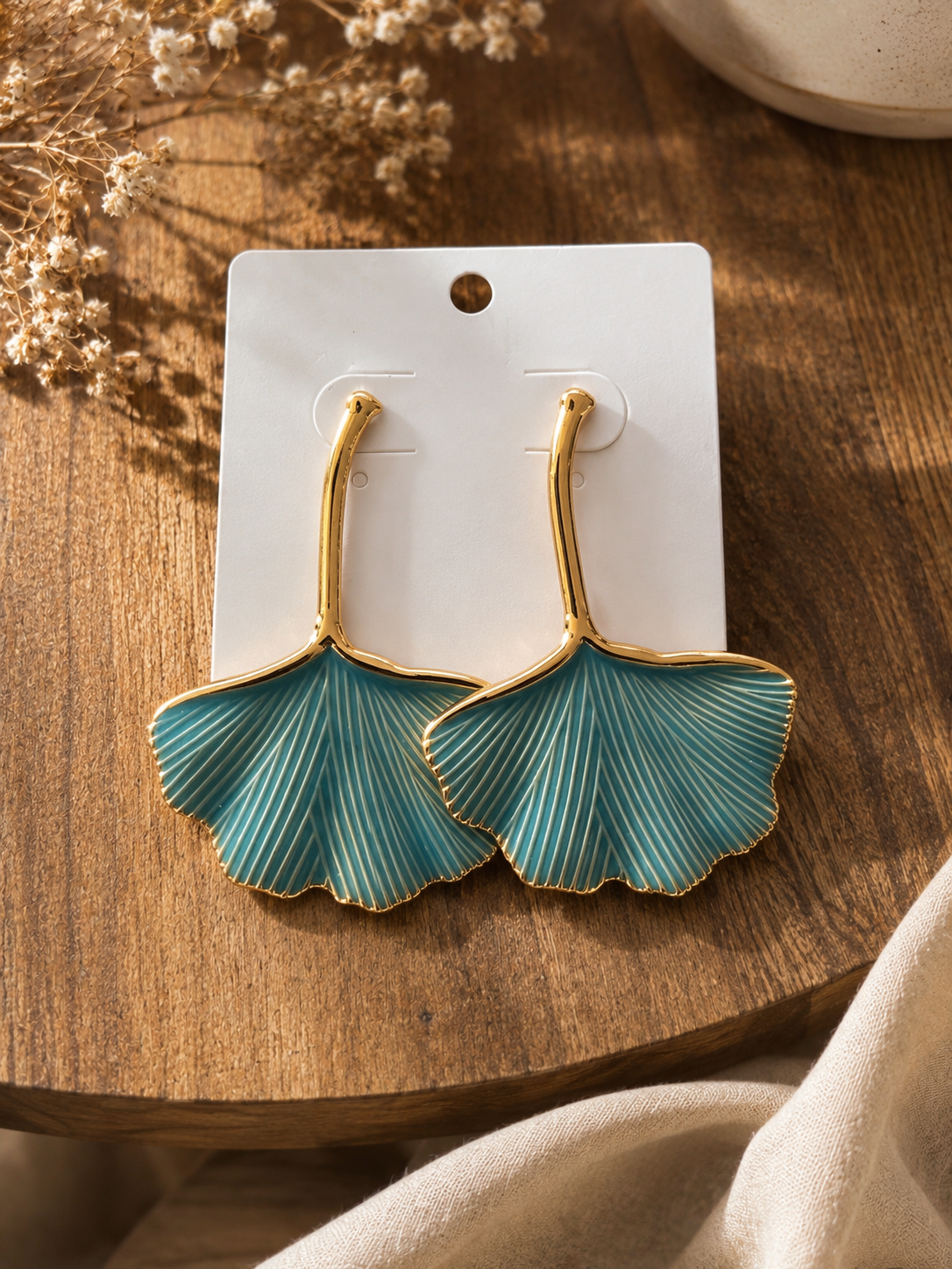 Ginkgo Yaprak Küpe — Mavi